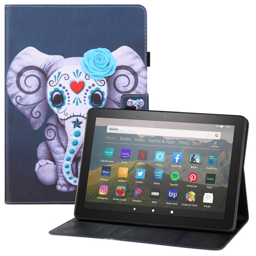 

For Amazon Kindle Fire HD8 Colored Drawing Horizontal Flip PU Leather Case with Holder & Card Slots & Wallet & Sleep / Wake-up Function(Mask Elephant)