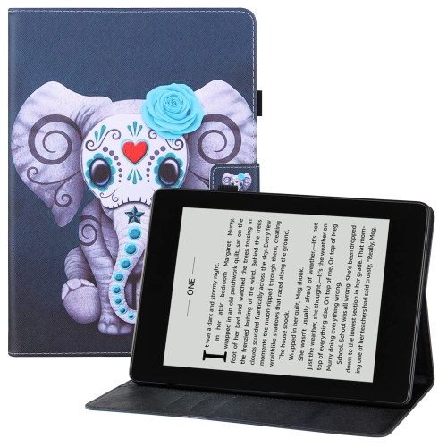 

For Amazon Kindle Paperwhite (2019) Colored Drawing Horizontal Flip PU Leather Case with Holder & Card Slots & Wallet & Sleep / Wake-up Function(Mask Elephant)