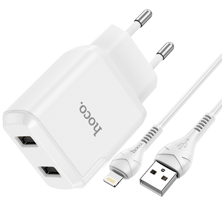 

hoco N7 Speedy Dual Ports USB Charger with USB to 8 Pin Data Cable, EU Plug(White)