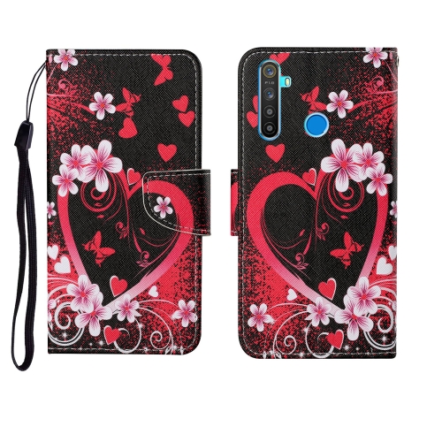 

For OPPO Realme 5 Pro Painted Pattern Horizontal Flip Leathe Case(Red Heart)