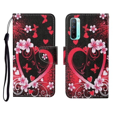 

For OPPO Reno3 Painted Pattern Horizontal Flip Leathe Case(Red Heart)