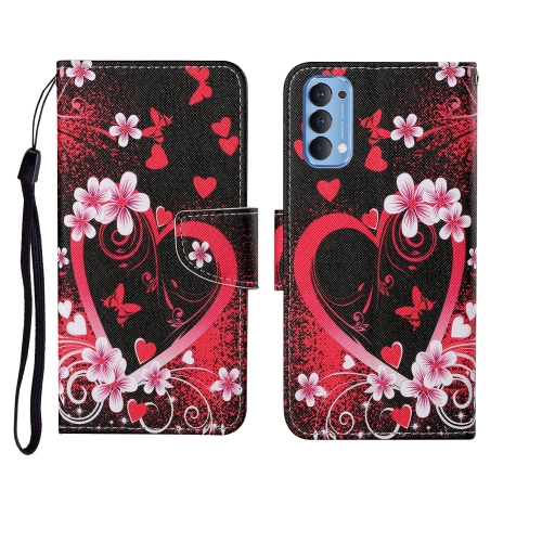 

For OPPO Reno4 Painted Pattern Horizontal Flip Leathe Case(Red Heart)