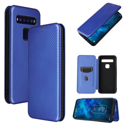 

For TCL 10 5G UW(US Version) Carbon Fiber Texture Magnetic Horizontal Flip TPU + PC + PU Leather Case with Card Slot(Blue)