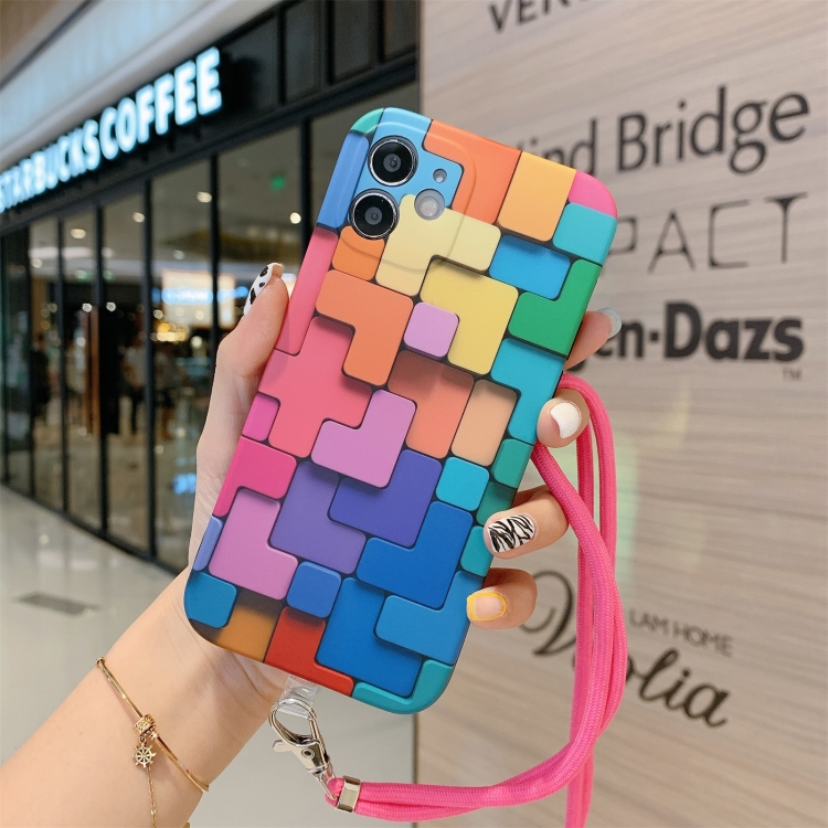 

3D Cube IMD Shockproof Protective Case with Lanyard For iPhone 12 Pro(Irregular)