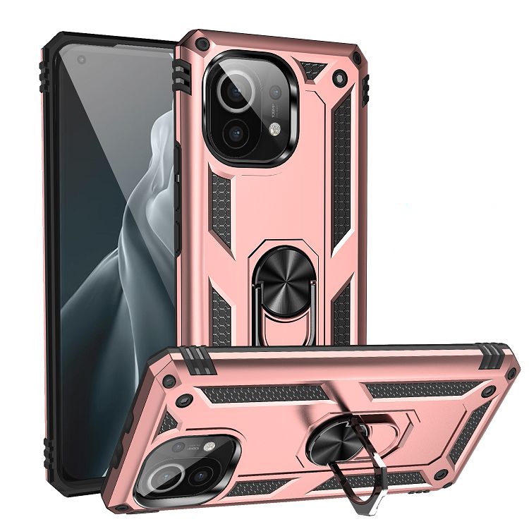 

For Xiaomi Mi 11 Shockproof TPU + PC Protective Case with 360 Degree Rotating Holder(Rose Gold)