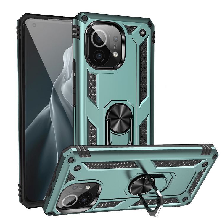 

For Xiaomi Mi 11 Shockproof TPU + PC Protective Case with 360 Degree Rotating Holder(Green)