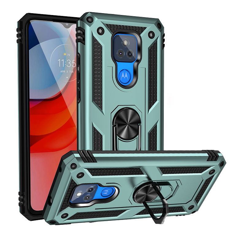 

For Motorola Moto G Play (2021) Shockproof TPU + PC Protective Case with 360 Degree Rotating Holder(Green)