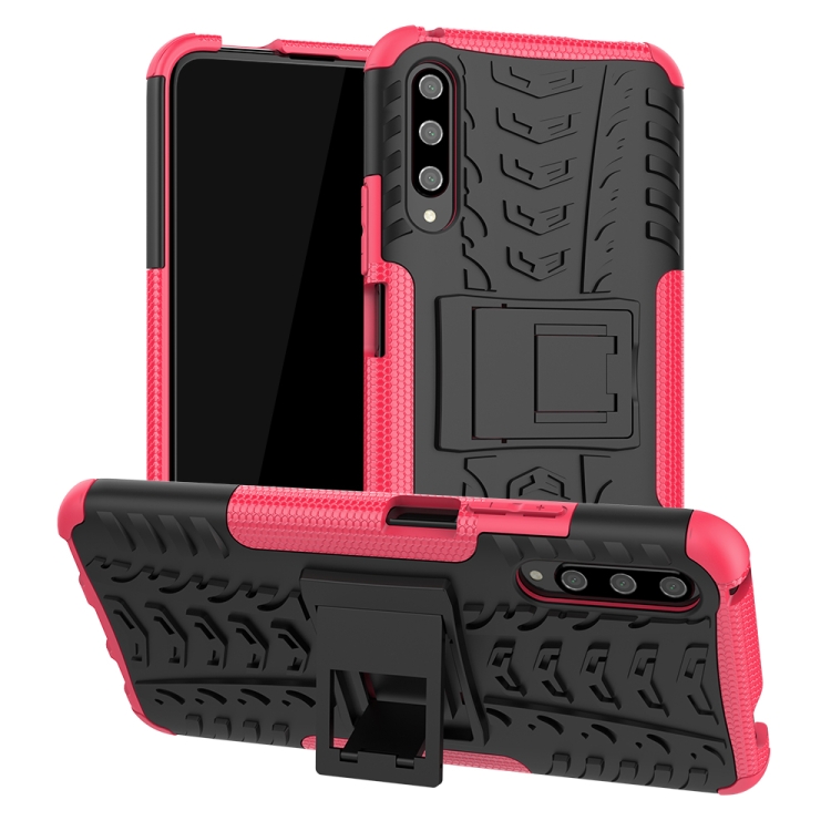 

For Huawei Honor 9X Pro Tire Texture TPU + PC Shockproof Case with Holder(Pink)
