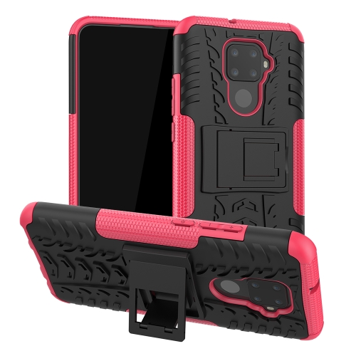 

For Huawei Nova 5i Pro Tire Texture TPU + PC Shockproof Case with Holder(Pink)