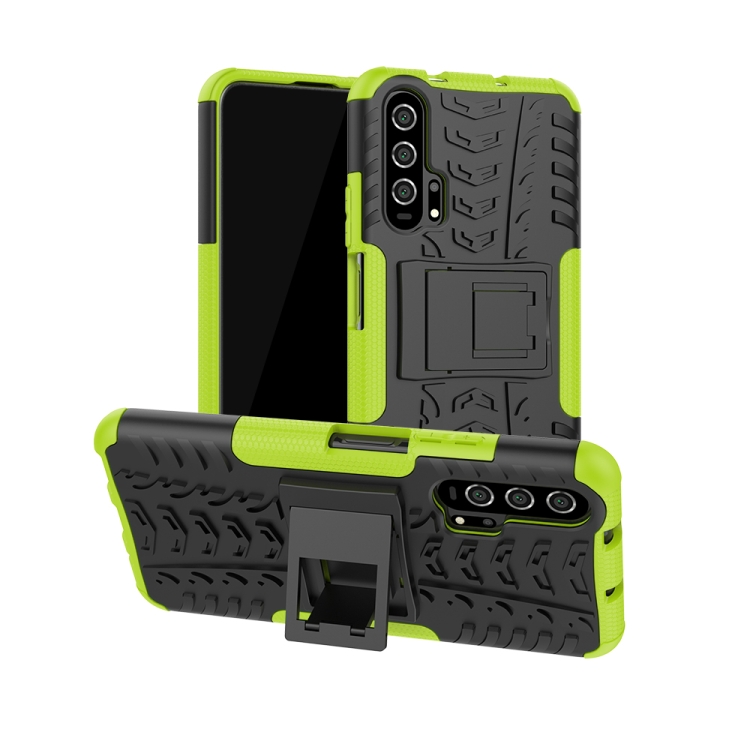 

For Huawei Honor 20 Pro Tire Texture TPU + PC Shockproof Case with Holder(Green)