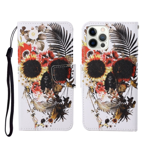 

For iPhone 12/12 Pro Painted Pattern Horizontal Flip Leathe Case(Skull)