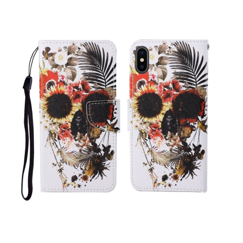 

For iPhone X Painted Pattern Horizontal Flip Leathe Case(Skull)