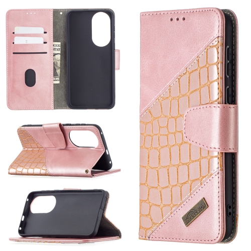 

For Huawei P50 Matching Color Crocodile Texture Horizontal Flip PU Leather Case with Wallet & Holder & Card Slots(Rose Gold)