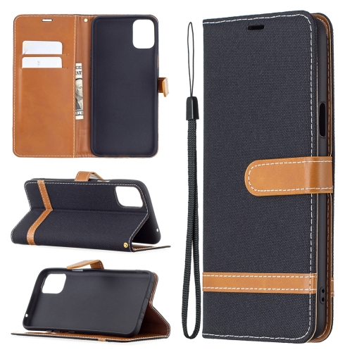 

For LG K42 Color Matching Denim Texture Horizontal Flip Leather Case with Holder & Card Slots & Wallet & Lanyard(Black)