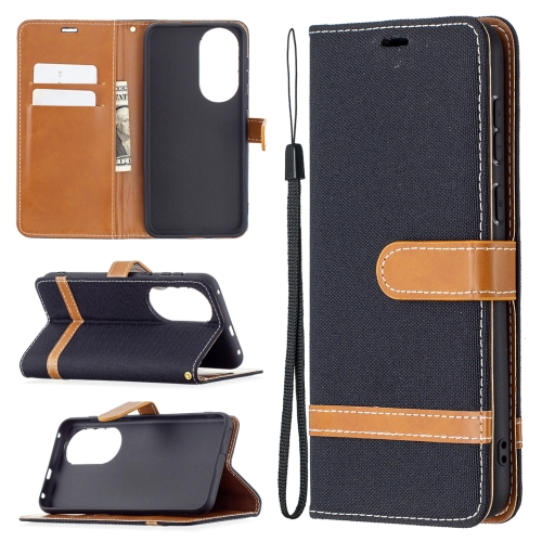 

For Huawei P50 Color Matching Denim Texture Horizontal Flip Leather Case with Holder & Card Slots & Wallet & Lanyard(Black)