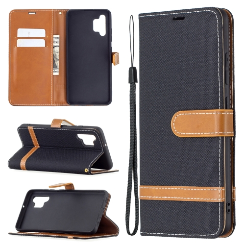 

For Samsung Galaxy A32 4G Color Matching Denim Texture Horizontal Flip Leather Case with Holder & Card Slots & Wallet & Lanyard(Black)