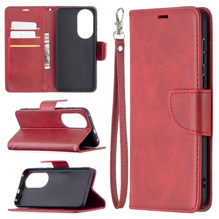 

For Huawei P50 Retro Lambskin Texture Pure Color Horizontal Flip PU Leather Case with Holder & Card Slots & Wallet & Lanyard(Red)