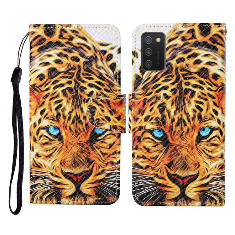 

For Samsung Galaxy A02s (EU Version) Colored Drawing Pattern Horizontal Flip Leather Case with Holder & Card Slots & Wallet & Lanyard(Yellow Leopard)