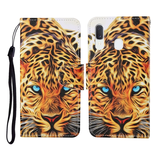 

For Samsung Galaxy A20 / A30 Colored Drawing Pattern Horizontal Flip Leather Case with Holder & Card Slots & Wallet & Lanyard(Yellow Leopard)