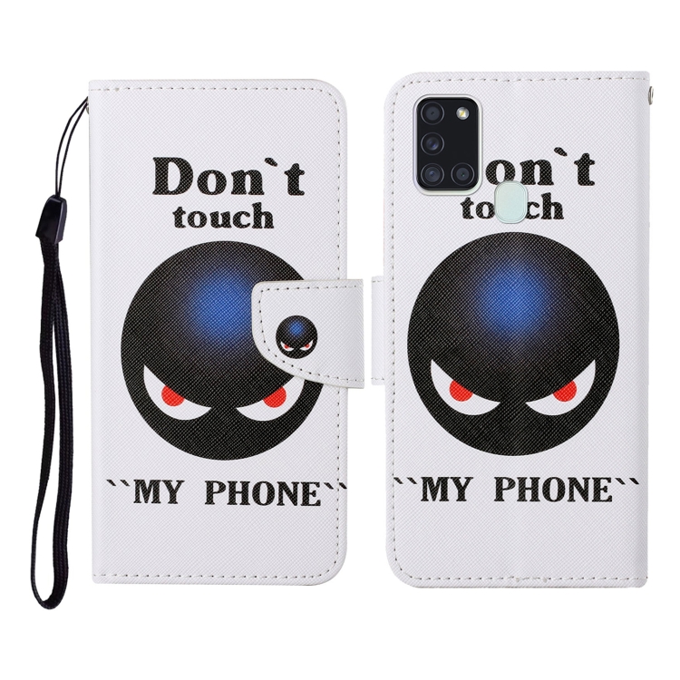 

For Samsung Galaxy A21s Colored Drawing Pattern Horizontal Flip Leather Case with Holder & Card Slots & Wallet & Lanyard(Black Planet)