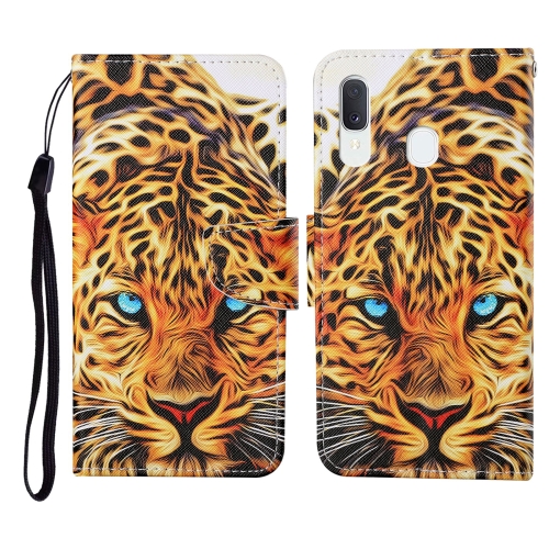 

For Samsung Galaxy A40 Colored Drawing Pattern Horizontal Flip Leather Case with Holder & Card Slots & Wallet & Lanyard(Yellow Leopard)