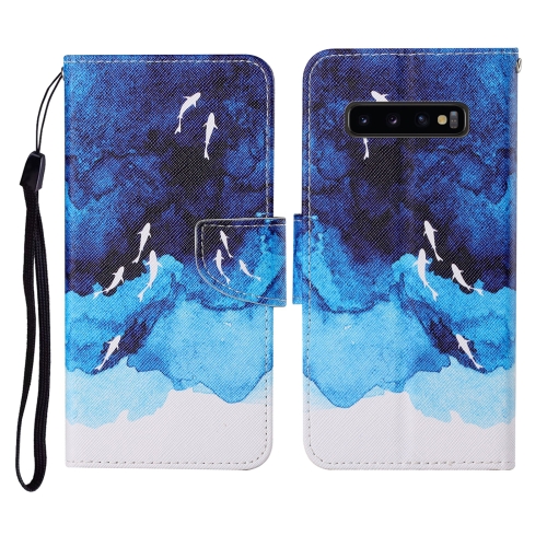 

For Samsung Galaxy S10 Colored Drawing Pattern Horizontal Flip Leather Case with Holder & Card Slots & Wallet & Lanyard(Watercolor Fish)