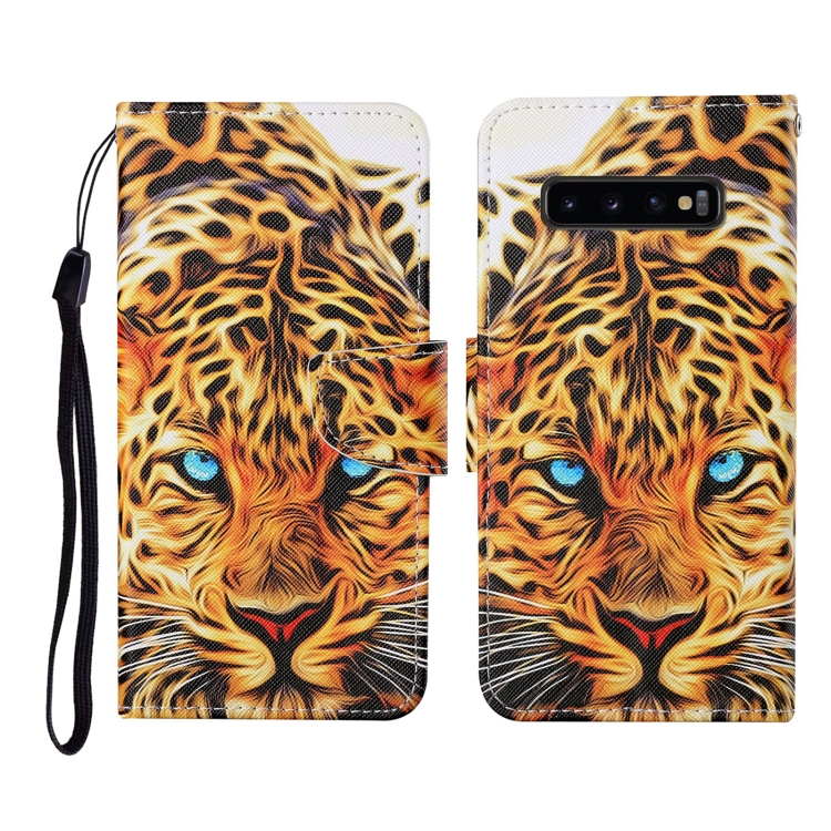 

For Samsung Galaxy S10+ Colored Drawing Pattern Horizontal Flip Leather Case with Holder & Card Slots & Wallet & Lanyard(Yellow Leopard)