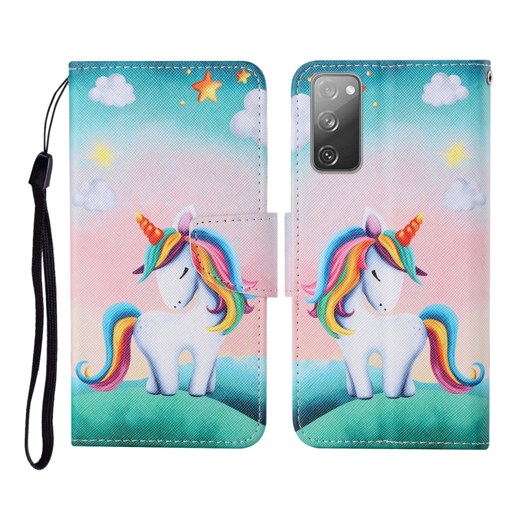 

For Samsung Galaxy S20 FE Colored Drawing Pattern Horizontal Flip Leather Case with Holder & Card Slots & Wallet & Lanyard(Rainbow Unicorn)