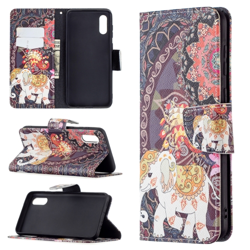 

For Samsung Galaxy A02 / M02 Colored Drawing Pattern Horizontal Flip Leather Case with Holder & Card Slots & Wallet(Flowers Elephant)