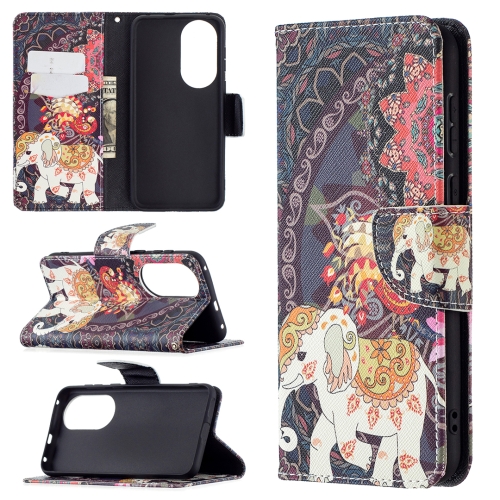 

For Huawei P50 Colored Drawing Pattern Horizontal Flip Leather Case with Holder & Card Slots & Wallet(Flowers Elephant)