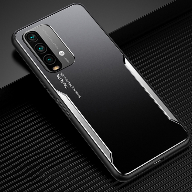 

For Xiaomi Redmi Note 9 4G Blade Series TPU Frame + Titanium Alloy Sand Blasting Technology Backplane + Color Aluminum Alloy Decorative Edge Mobile Phone Protective Shell(Black + Silver)