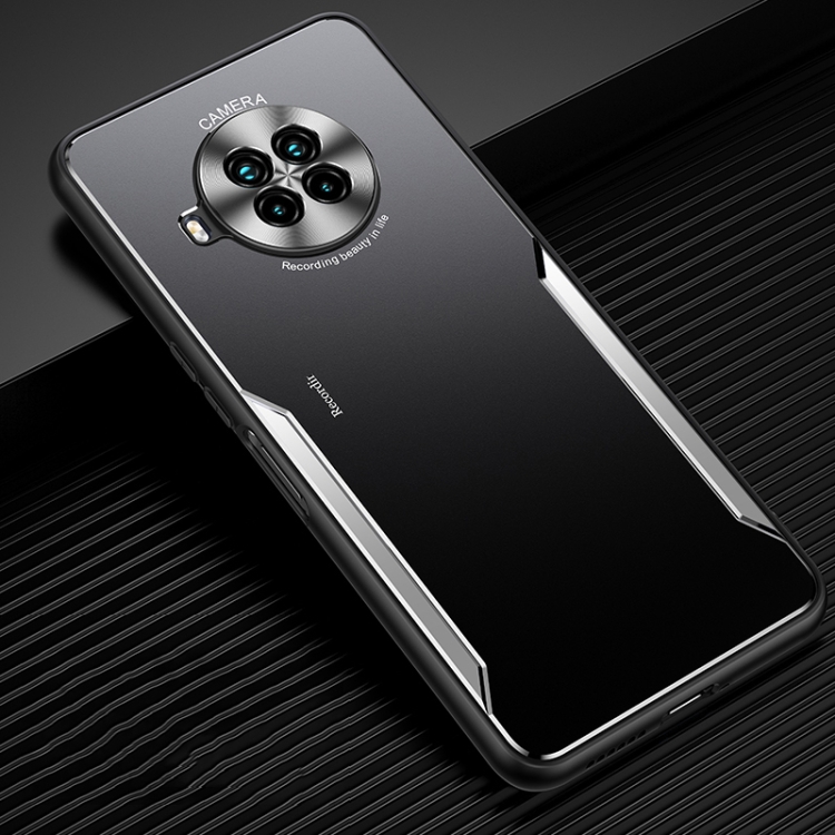 

For Xiaomi Redmi Note 9 Pro Blade Series TPU Frame + Titanium Alloy Sand Blasting Technology Backplane + Color Aluminum Alloy Decorative Edge Mobile Phone Protective Shell(Black + Silver)