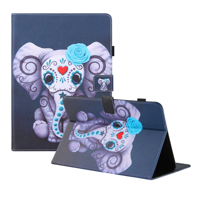 

Universal Colored Drawing Horizontal Flip PU Leather Case with Holder & Card Slots & Wallet, Specification:10 inch(Mask Elephant)