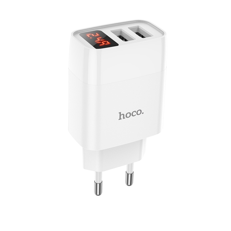 

hoco C86A Illustrious Dual USB Port Charger with Digital Display, Plug Type: EU Plug(White)
