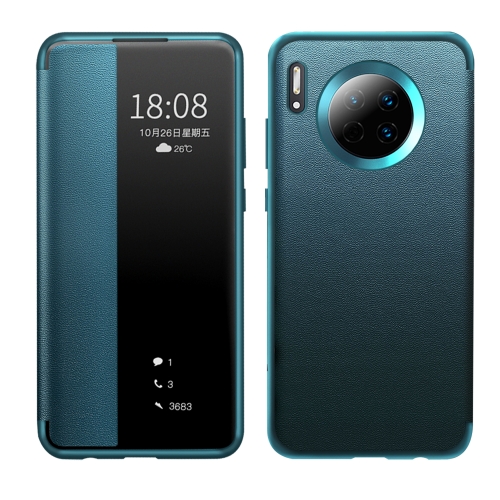 

For Huawei Mate 30 Magnetic Side Window View Shockproof Horizontal Flip Leather Smart Case(Cyan)
