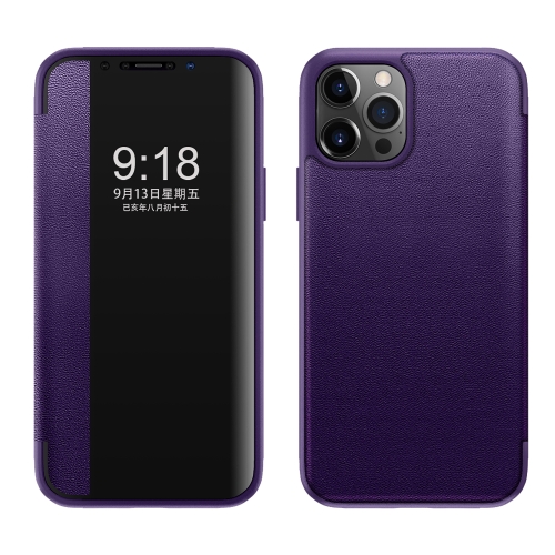 

Magnetic Side Window View Shockproof Horizontal Flip Leather Case For iPhone 12 / 12 Pro(Purple)