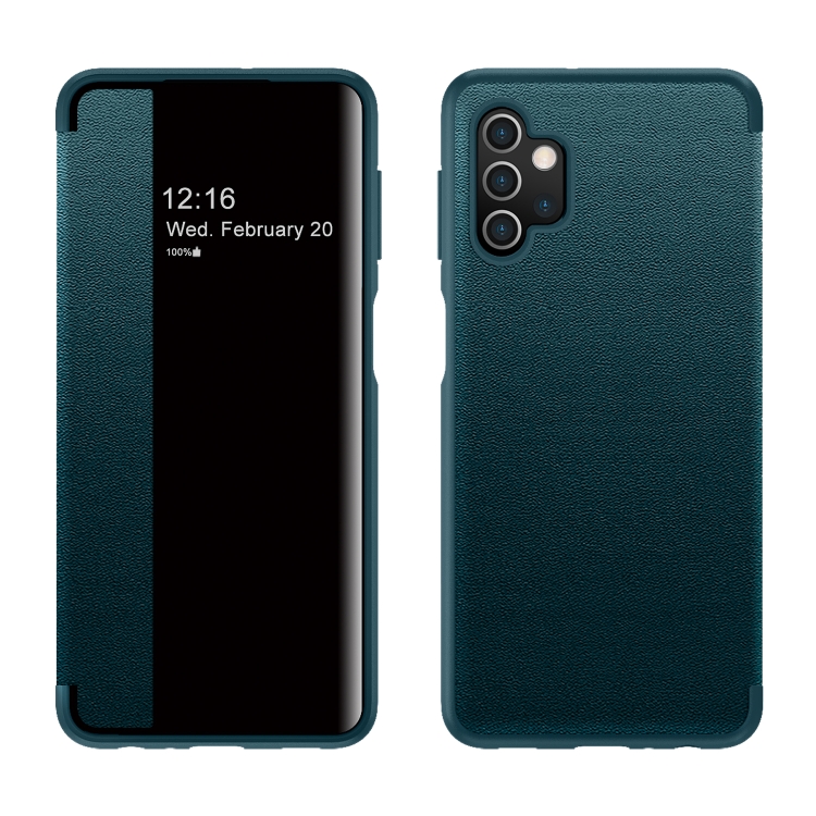 

For Samsung Galaxy A72 4G / 5G Magnetic Side Window View Shockproof Horizontal Flip Leather Case(Green)