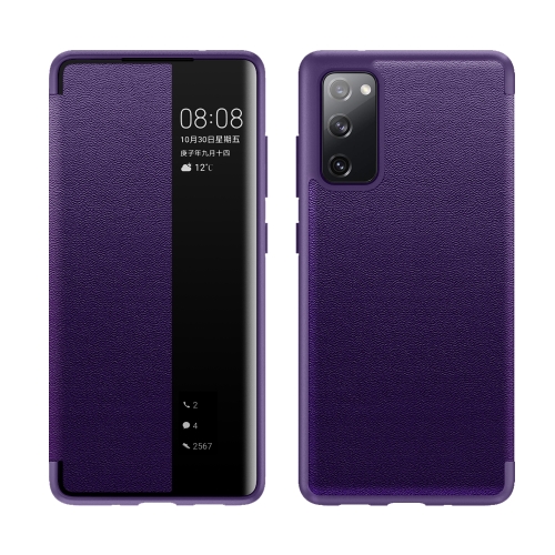 

For Samsung Galaxy S20 FE Magnetic Side Window View Shockproof Horizontal Flip Leather Case(Purple)