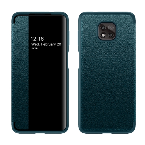 

For Motorola Moto G Play(2021) Magnetic Side Window View Shockproof Horizontal Flip Leather Case(Green)