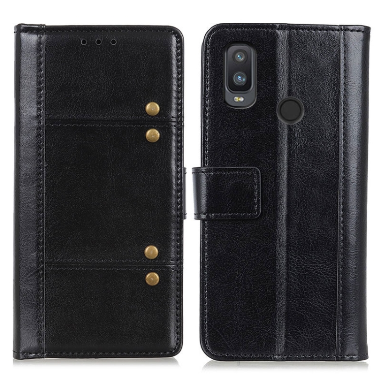 

For alcatel 1L (2021) Peas Crazy Horse Texture Horizontal Flip Leather Case with Holder & Card Slots & Wallet(Black)