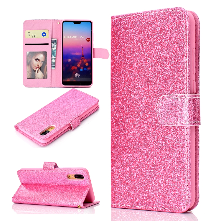 

For Samsung Galaxy A02 (EU Version) Glitter Powder Horizontal Flip Leather Case with Card Slots & Holder & Photo Frame & Wallet(Pink)
