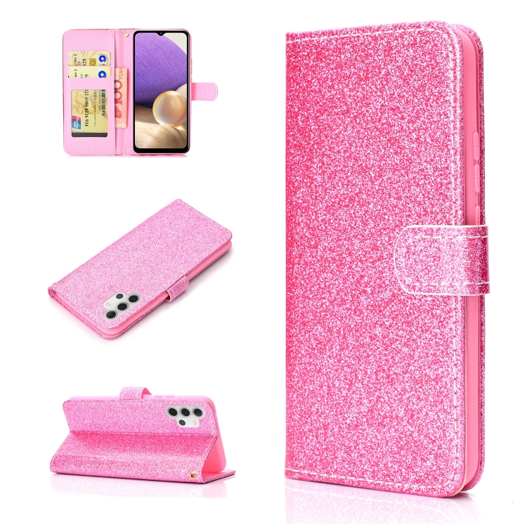 

For Samsung Galaxy A32 5G Glitter Powder Horizontal Flip Leather Case with Card Slots & Holder & Photo Frame & Wallet(Pink)