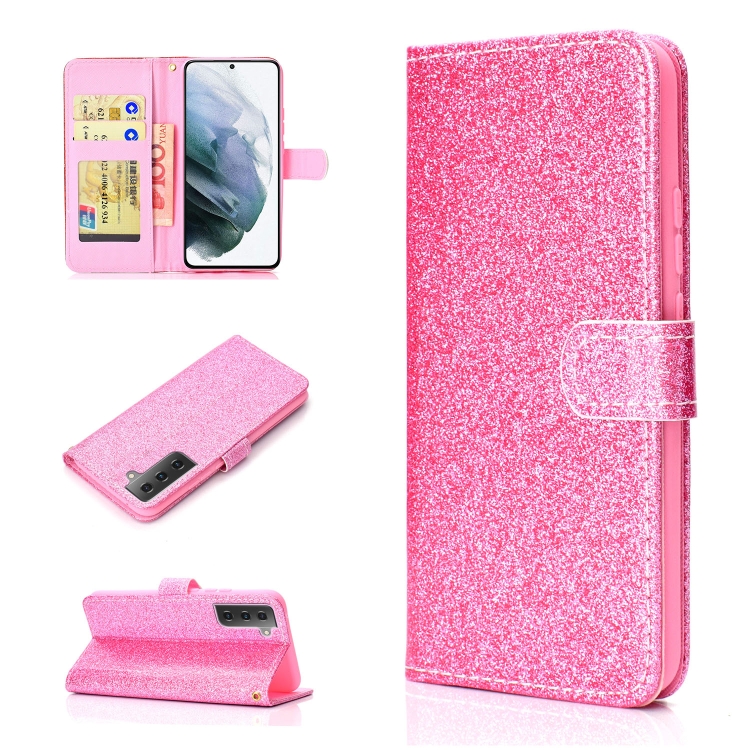 

For Samsung Galaxy S21 5G Glitter Powder Horizontal Flip Leather Case with Card Slots & Holder & Photo Frame & Wallet(Pink)