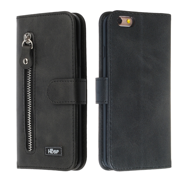 

For iPhone 6s Plus / 6 Plus Zipper Horizontal Flip Leather Case with Wallet & Holder & Card Slots(Black)