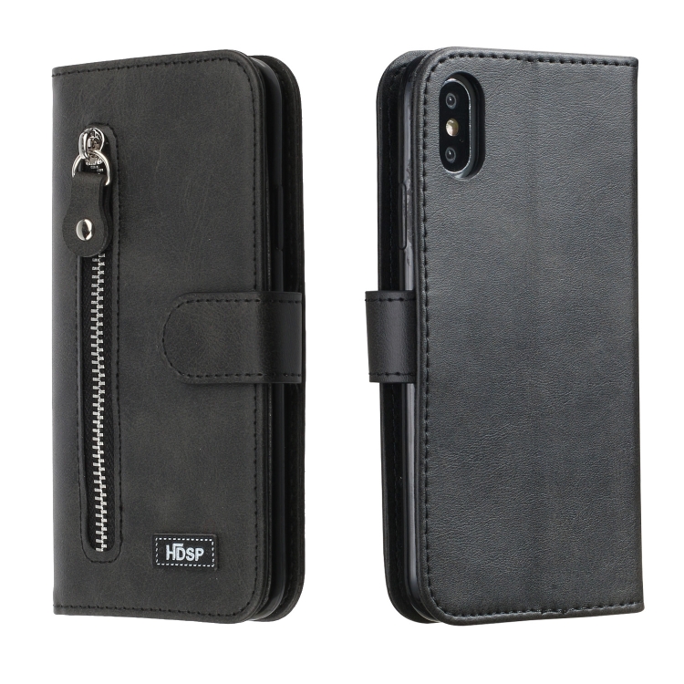 

For iPhone XS / X Zipper Horizontal Flip Leather Case with Wallet & Holder & Card Slots(Black)