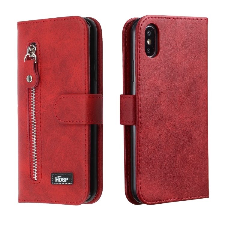 

For iPhone XS / X Zipper Horizontal Flip Leather Case with Wallet & Holder & Card Slots(Red)