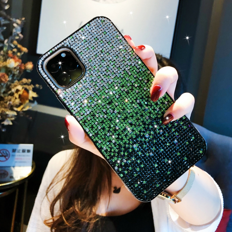 

For iPhone 11 Pro PC + Crystal Diamond Tri-Color Gradient Protective Case(Gradient Green)