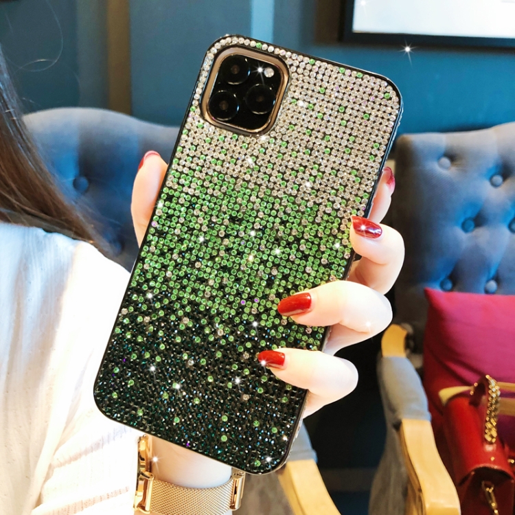 

For iPhone 11 PC + Crystal Diamond Tri-Color Gradient Protective Case(Gradient Green)