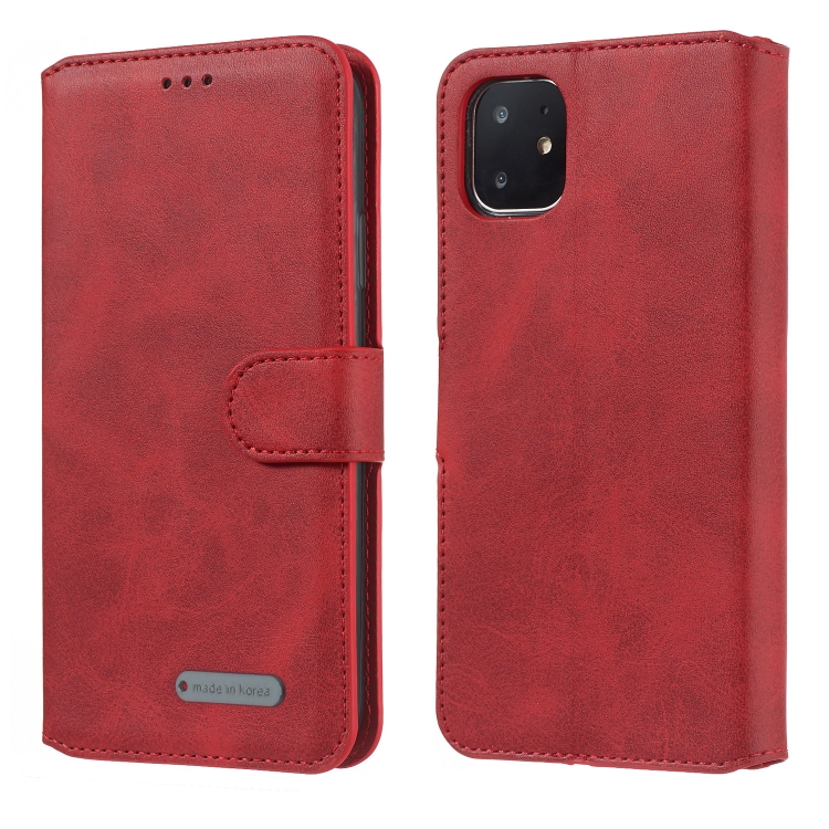 

For iPhone 11 Pro Solid Color Buckle Horizontal Flip Leather Case with Wallet & Holder & Card Slots(Red)