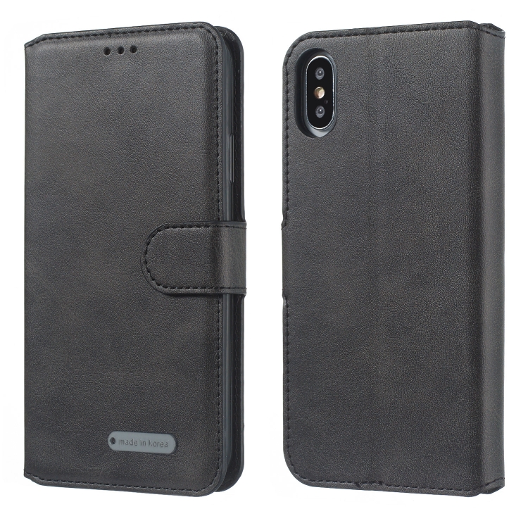 

For iPhone XR Solid Color Buckle Horizontal Flip Leather Case with Wallet & Holder & Card Slots(Black)